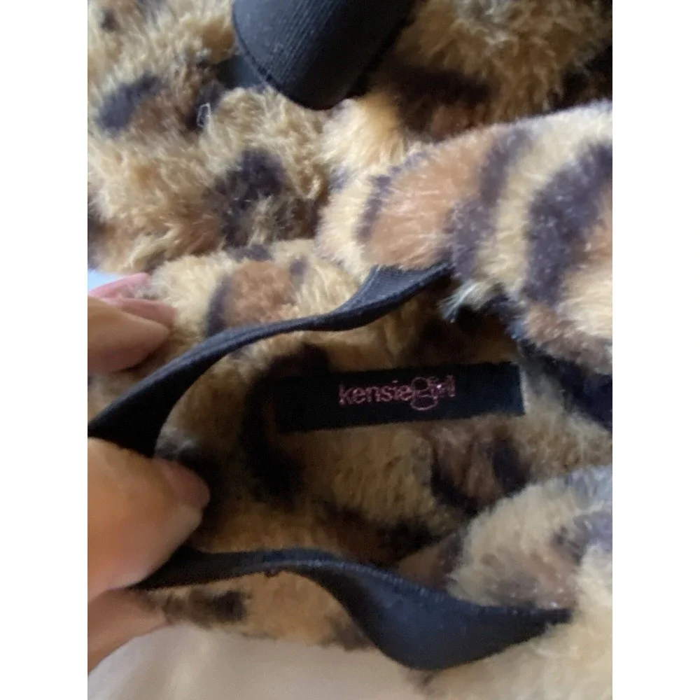 Kensie Girl Large L 2/3 Animal Print Slippers Heart Slingback Open Toe Faux Fur